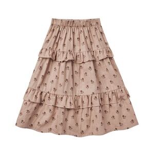 Rylee + Cru Tiered Ruffle Midi Skirt || English Rose || 8-9Y